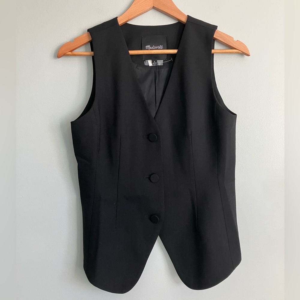 MADEWELL Black Structured Button Front Fitted Vest Size 0 NWT